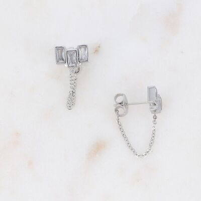 Rylee rhodium earrings with 3 white crystals and chain