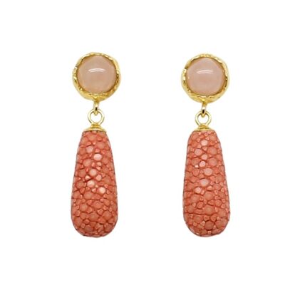 Boucles d'oreilles moyennes en Galuchat corail