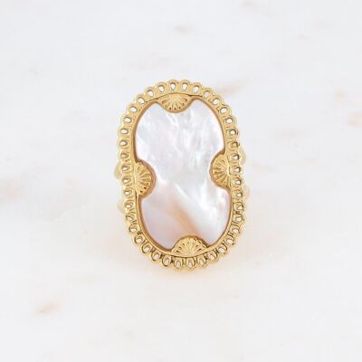 Golden Ambroisine Ring with White Mother-of-Pearl Stone