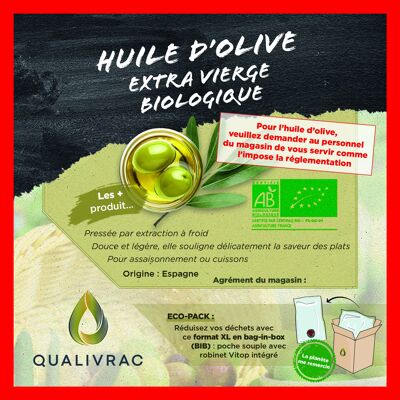 Huile d'olive biologique - 10 litres (Bag-In-Box)