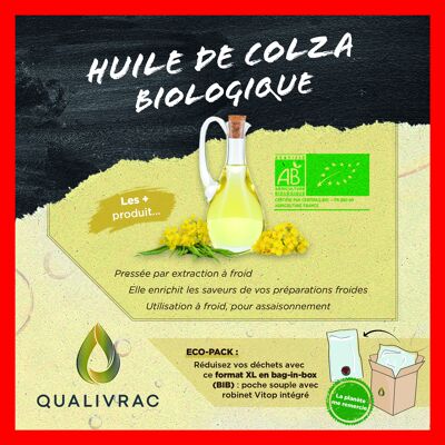 Organic Rapeseed Oil - 10 liters (Bag-In-Box)