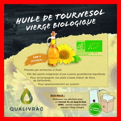 Organic Sunflower Oil - 10 liters (Bag-In-Box)