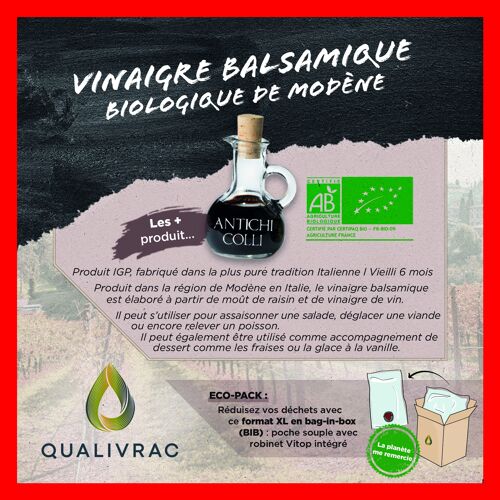 Vinaigre Balsamique biologique - 10 litres (Bag-In-Box)