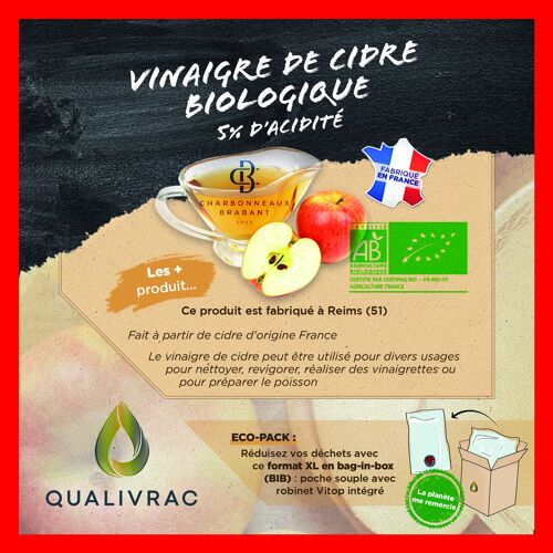 Vinaigre de cidre biologique - 10 litres (Bag-In-Box)