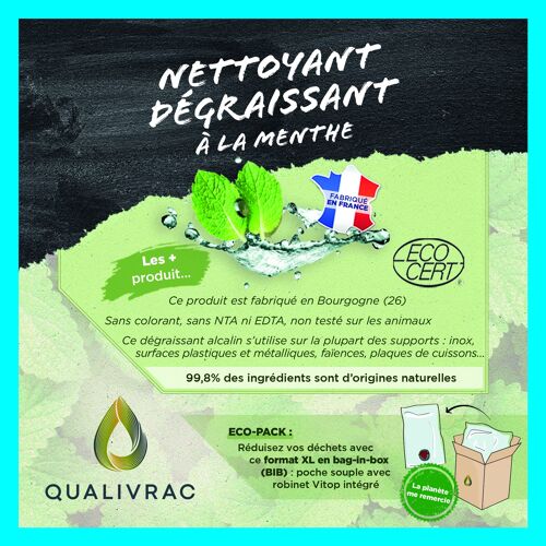Nettoyant dégraissant écologique Menthe - 10 litres (Bag-In-Box)