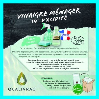 Ecological white vinegar 14° - 10 liters (Bag-In-Box)