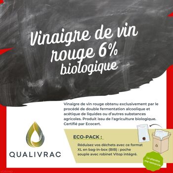 Vinaigre de vin rouge 6% biologique - 10 litres (Bag-In-Box) 1