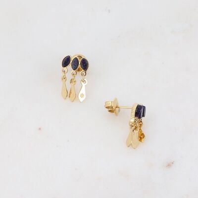Gold Larry earrings with blue sand stone