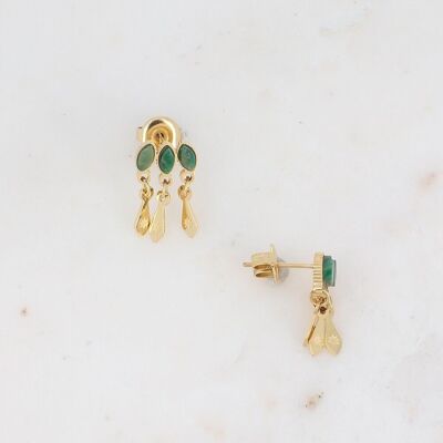 Gold Larry earrings with green jasper stone