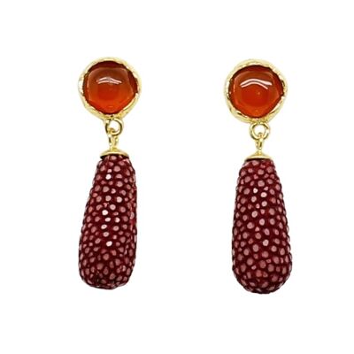 Boucles d'oreilles moyennes en grenat Galuchat