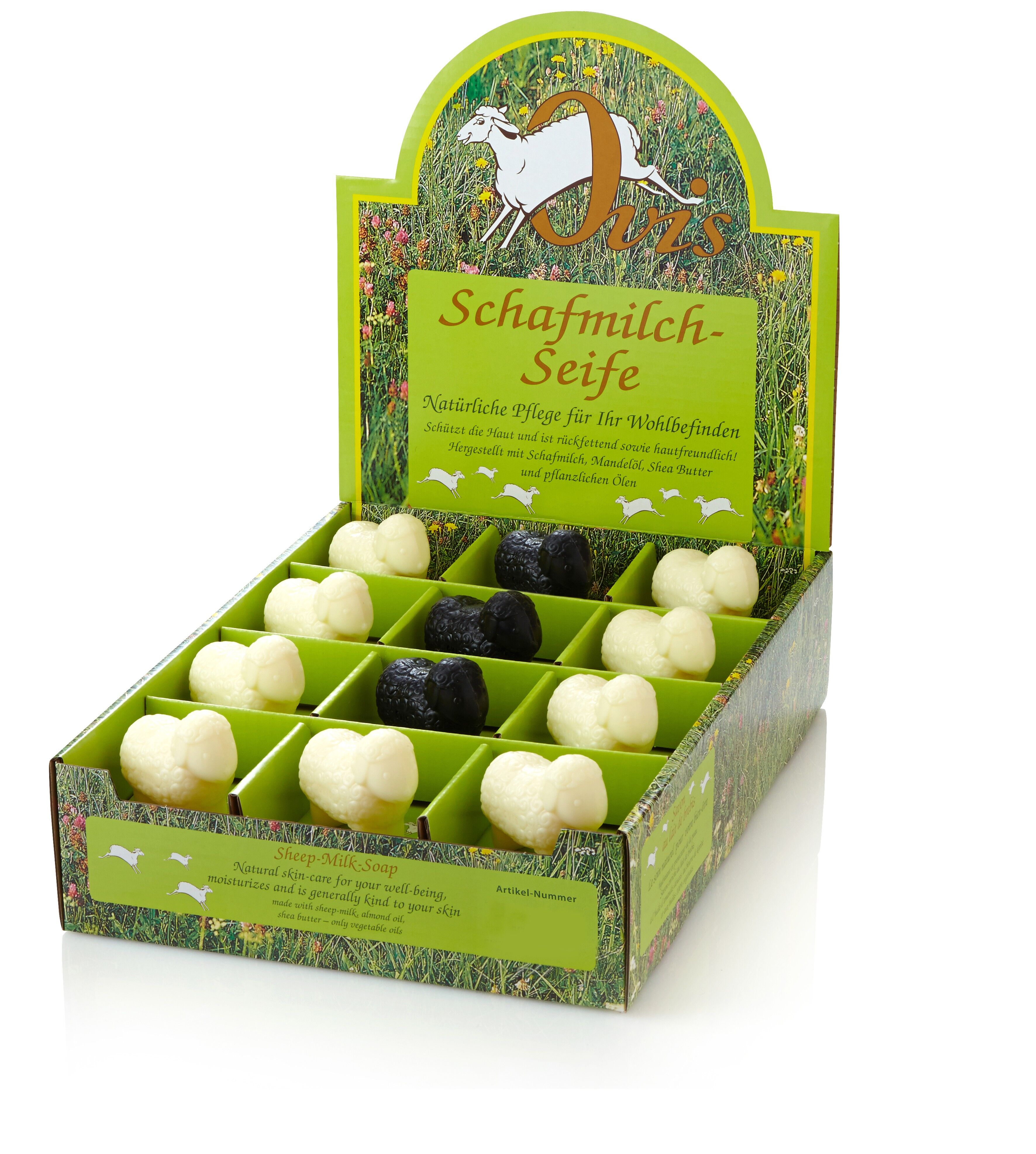 Ovis-Seife Schaf mollig s/w Display 24 Stk. sort.