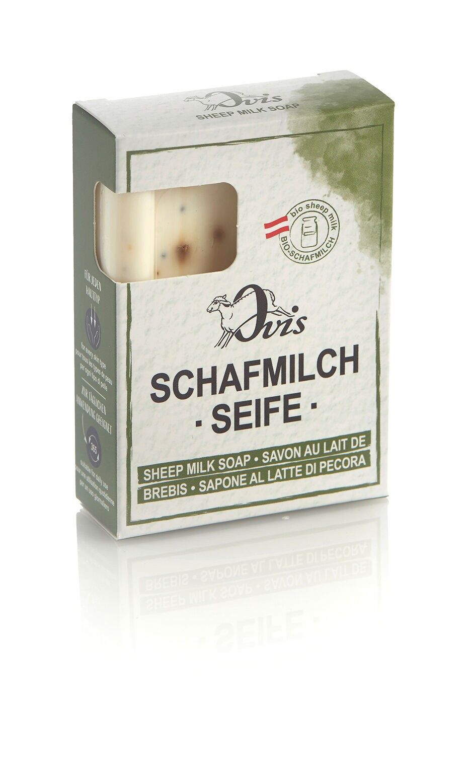 Sapone Ovis quadrato bianco oliva 8,5x6 cm 100 g