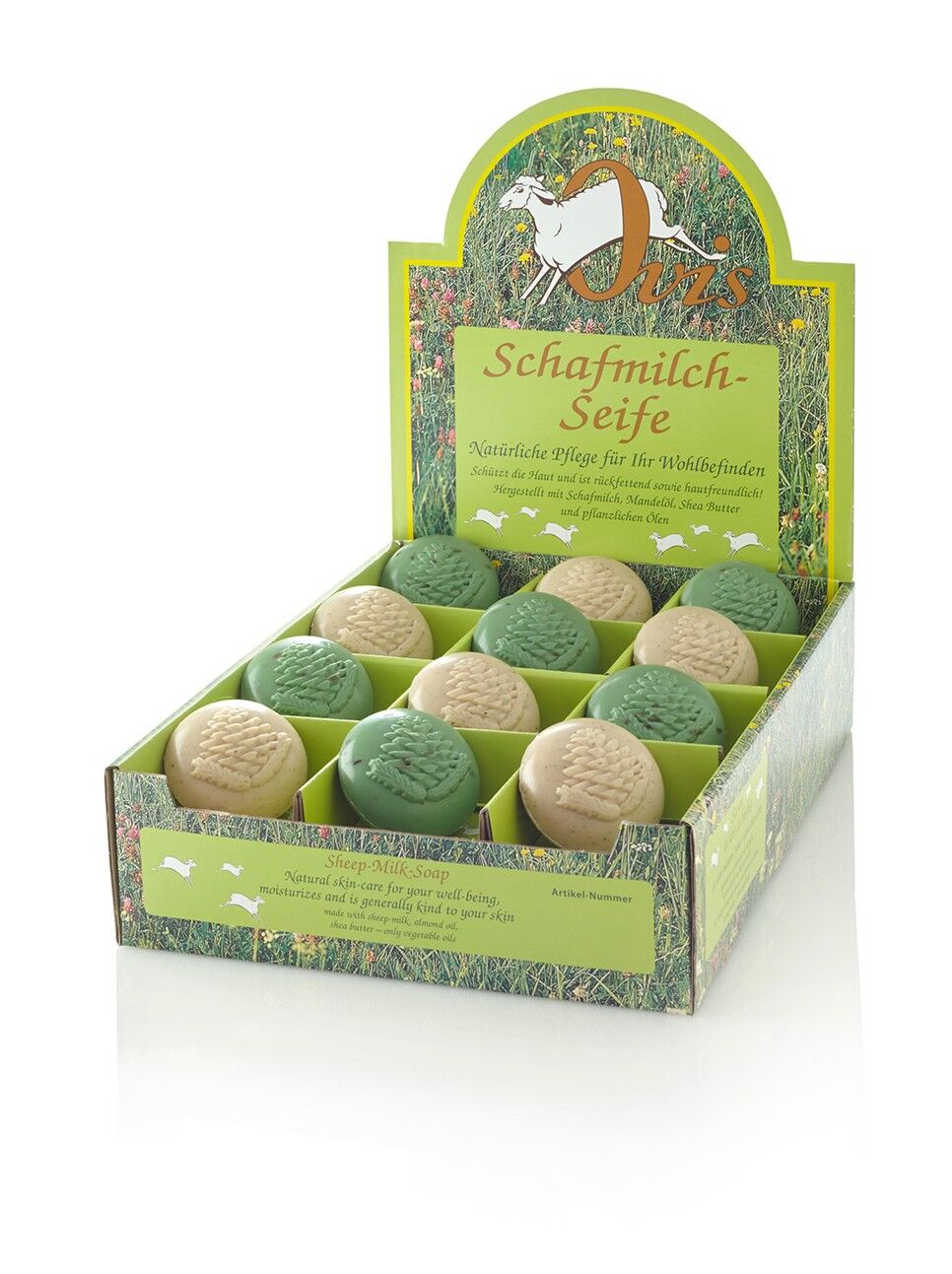 Ovis-Seife rund Zirbe Display 24 Stk. sort.