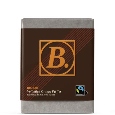 B. Schokolade Vollmilch Orange Pfeffer 70g bio, FT-Cert