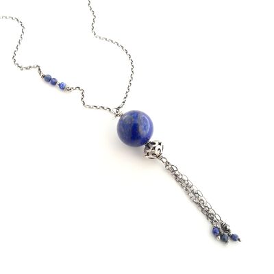 925 Silver Lapis Lazuli Ethnic Long Necklace