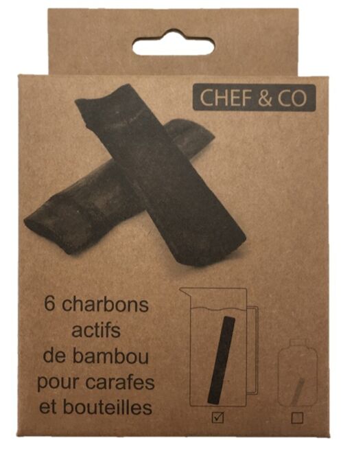 Charbon actif de bambou - 6 bâtons "L" - 10,5 x 3,5 cm - 1 an de filtration