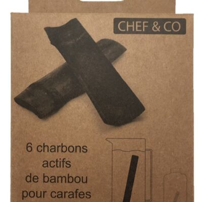 Charbon actif de bambou - 6 bâtons "L" - 10,5 x 3,5 cm - 1 an de filtration