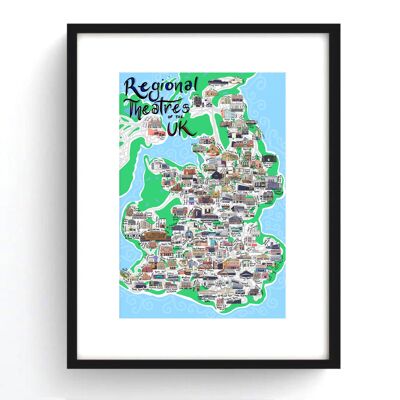 Regional Theatres of the UK Map Print A3