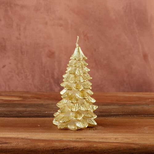 Gold Christmas Tree Pillar Candle