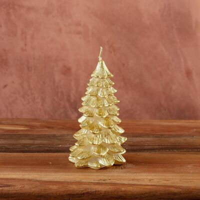 Vela de pilar de árbol de Navidad dorado