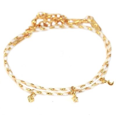 Pulsera wrap oro blanco luna estrella corazón