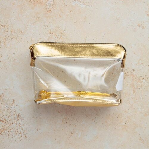 Metallic Gold & Clear Cosmetic Bag