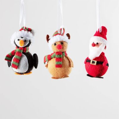 Figure in feltro di pinguino, Babbo Natale e renna