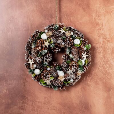 Pinecone And Stars Snowball Wreath