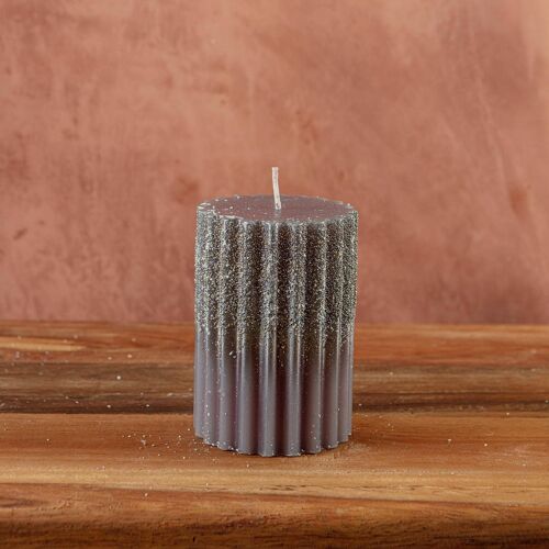 Ribbed Pillar Candle Warm Grey