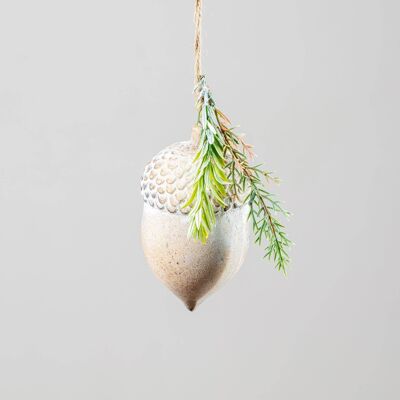 White Wash Wooden Acorn Bauble