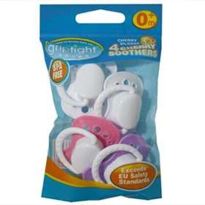CLEARANCE - Griptight - 4 Safety Cherry Soothers 0-6M PINK