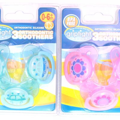 Griptight - 3 Decorated Orthodontic Soothers 0-6M