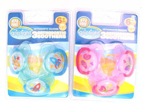 Griptight - 3 Decorated Orthodontic Soothers 6M+