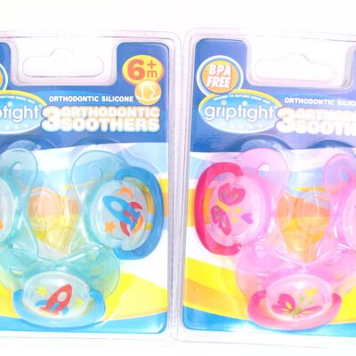 Griptight - 3 Decorated Orthodontic Soothers 6M+