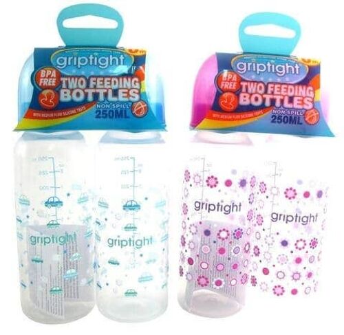 Griptight - Twin Pack 250ml Standard Bottle - Mixed colours