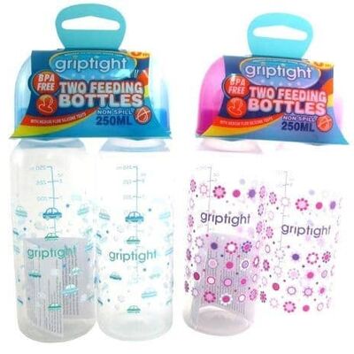 Griptight - Twin Pack 250ml Standard Bottle - Mixed colours
