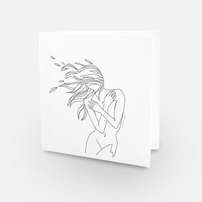 Self Care Card / Simple Line Illustration / Self Love Card - Mädchen im Wind