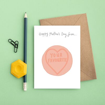 Tarjeta de felicitación favorita de la mamá | Tarjeta divertida del día de la madre