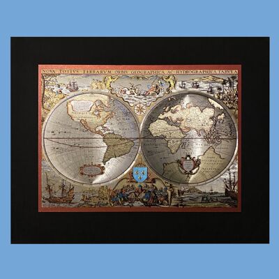 Old World Map  | RED | Metallic Art | 3D Light Effect