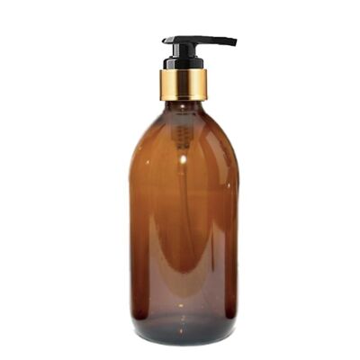 Liquid soap dispenser - Empty amber glass bottle 250 ml with gold pump
