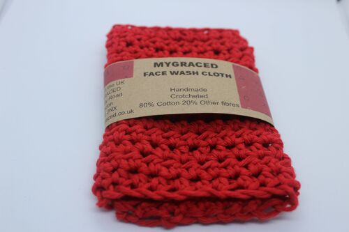 Crocheted Face Wash Cloth - Red