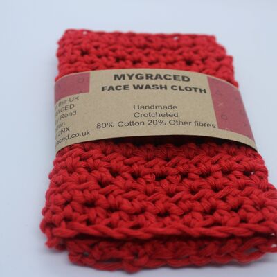 Crocheted Face Wash Cloth - Red