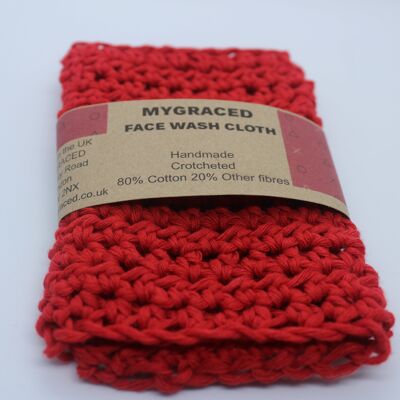 Crocheted Face Wash Cloth - Red