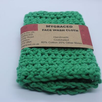 Crocheted Face Wash Cloth - Green