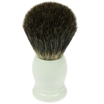 Pennello da barba Rein Badger, con manico in plastica bianca, altezza: 11,5 cm