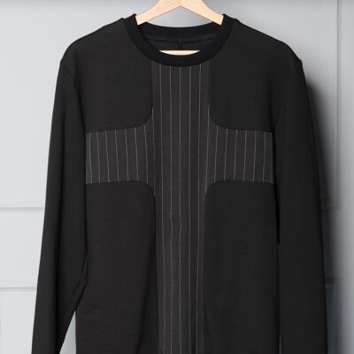 Trivia black unisex sweater with pinstripe detail