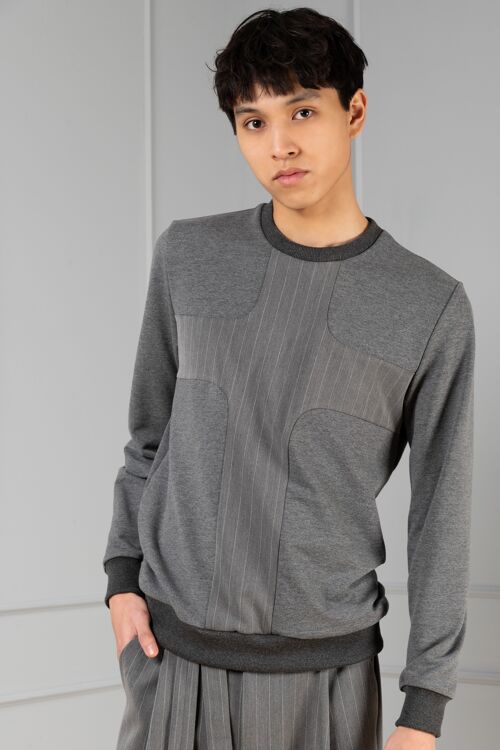 Trivia grey unisex sweater with pinstripe detail