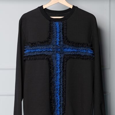 Trivia schwarzer Pullover mit Rüschenkreuz