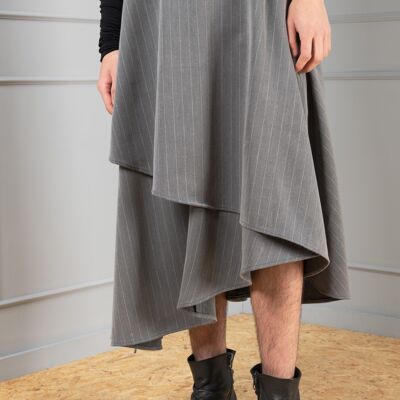 Selene asymmetrical grey-pinstripe unisex skirt