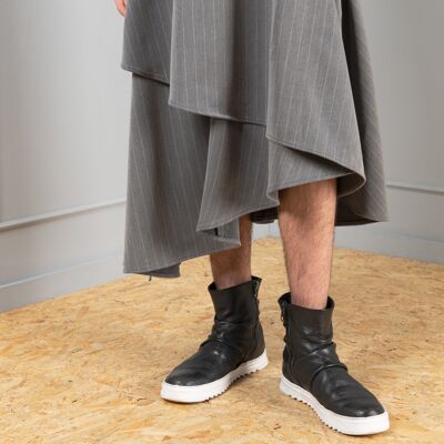 Selene asymmetrical grey-pinstripe unisex skirt
